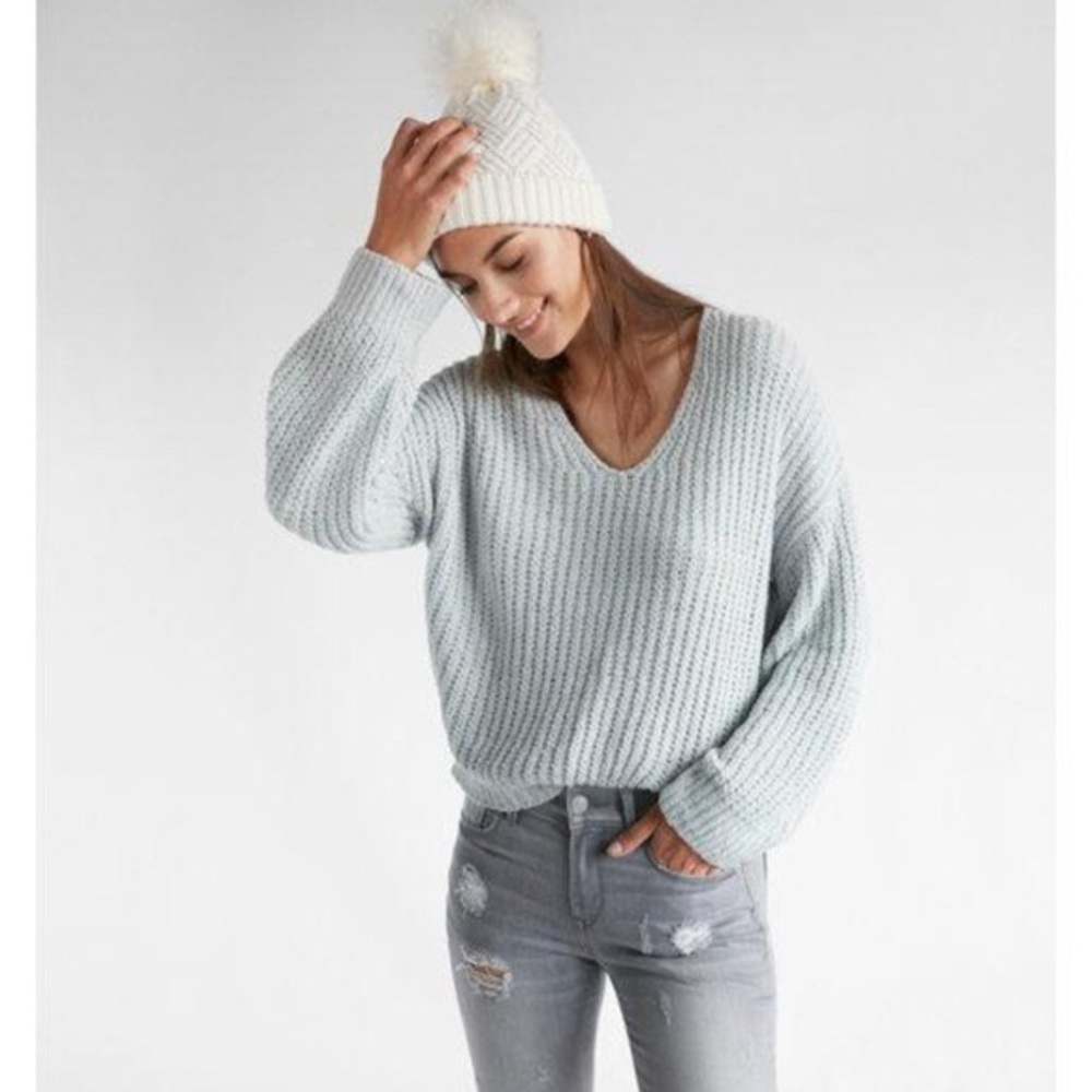 Express Cozy V-Neck Chenille Shaker Knit Sweater